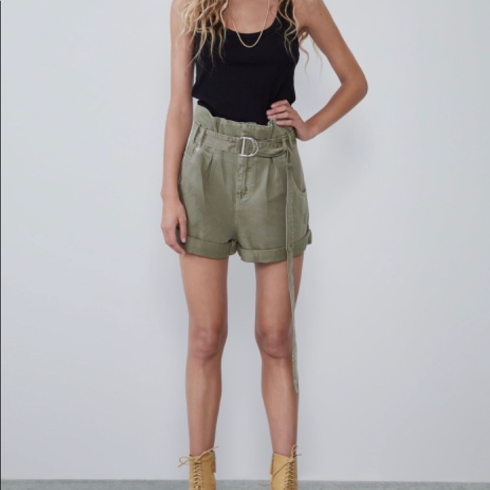 Zara paper bag waist denim shorts